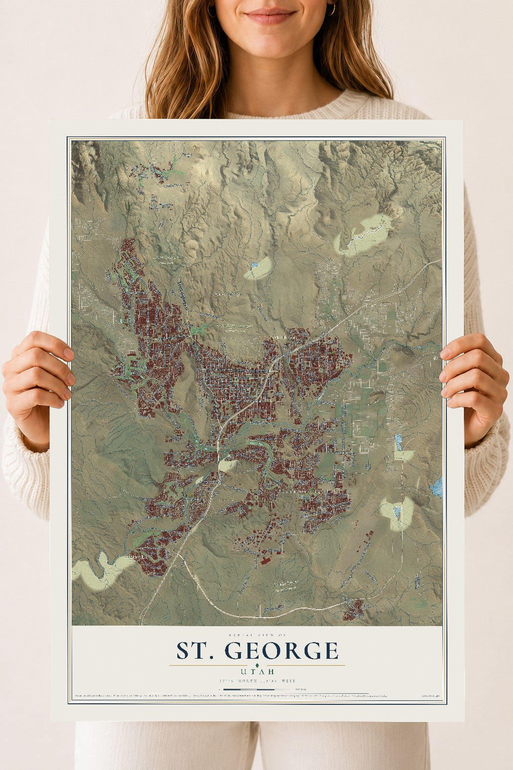 Map of St. George, Utah, 18 x 24 inch unframed archival matte print