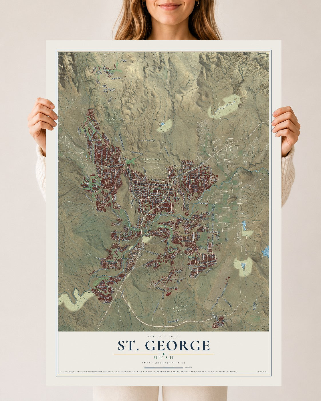 Map of St. George, Utah, 24 x 36 inch unframed archival matte print