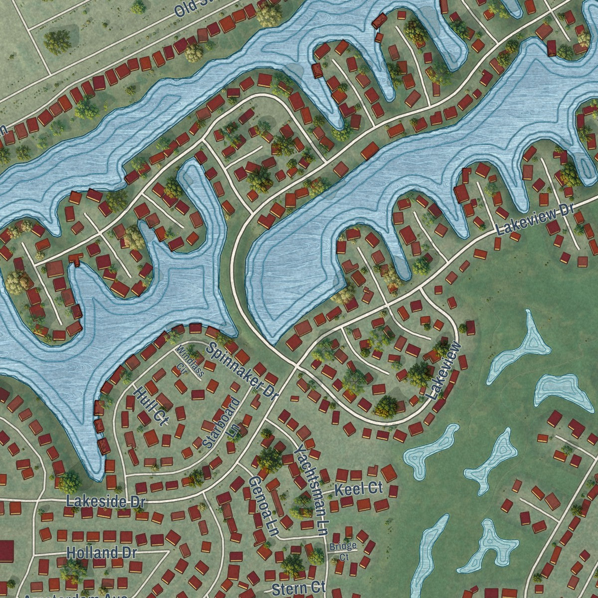 Close-up of the map of Stansbury Park, Utah print showing street and building detail
