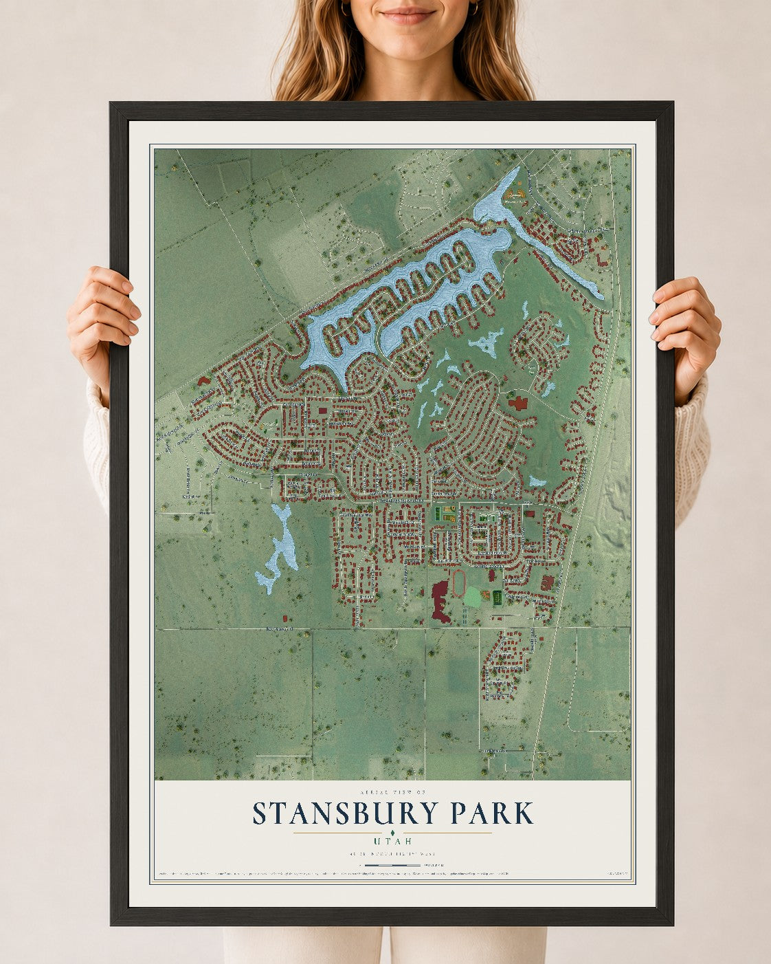 Map of Stansbury Park, Utah, 24 x 36 inch print in a black wood frame