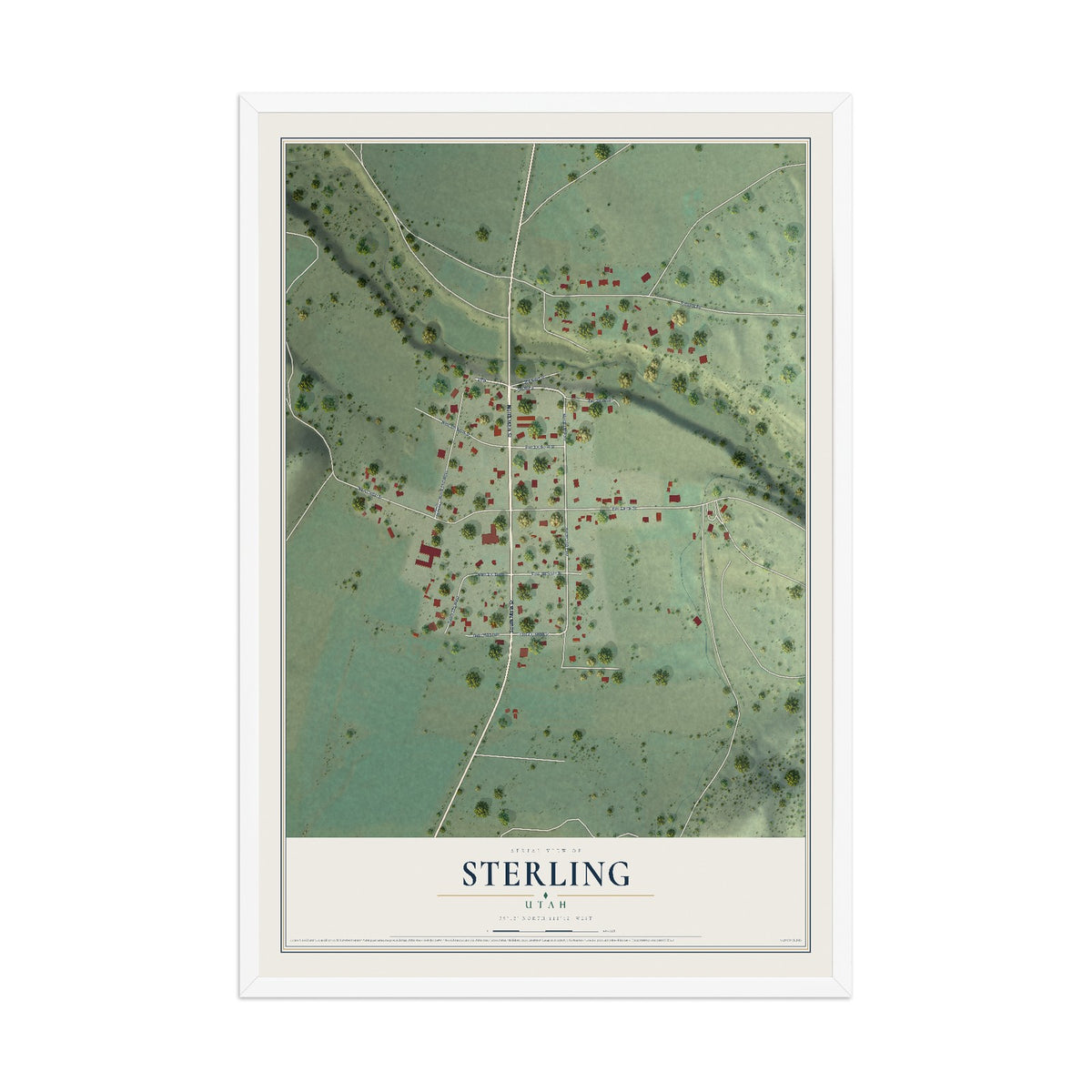 Map of Sterling, Utah, 12 x 18 inch print in a white wood frame