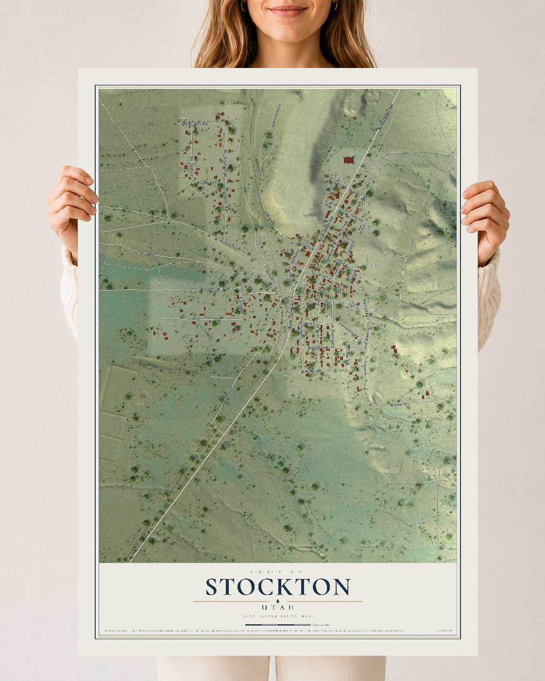 Map of Stockton, Utah, 24 x 36 inch unframed archival matte print