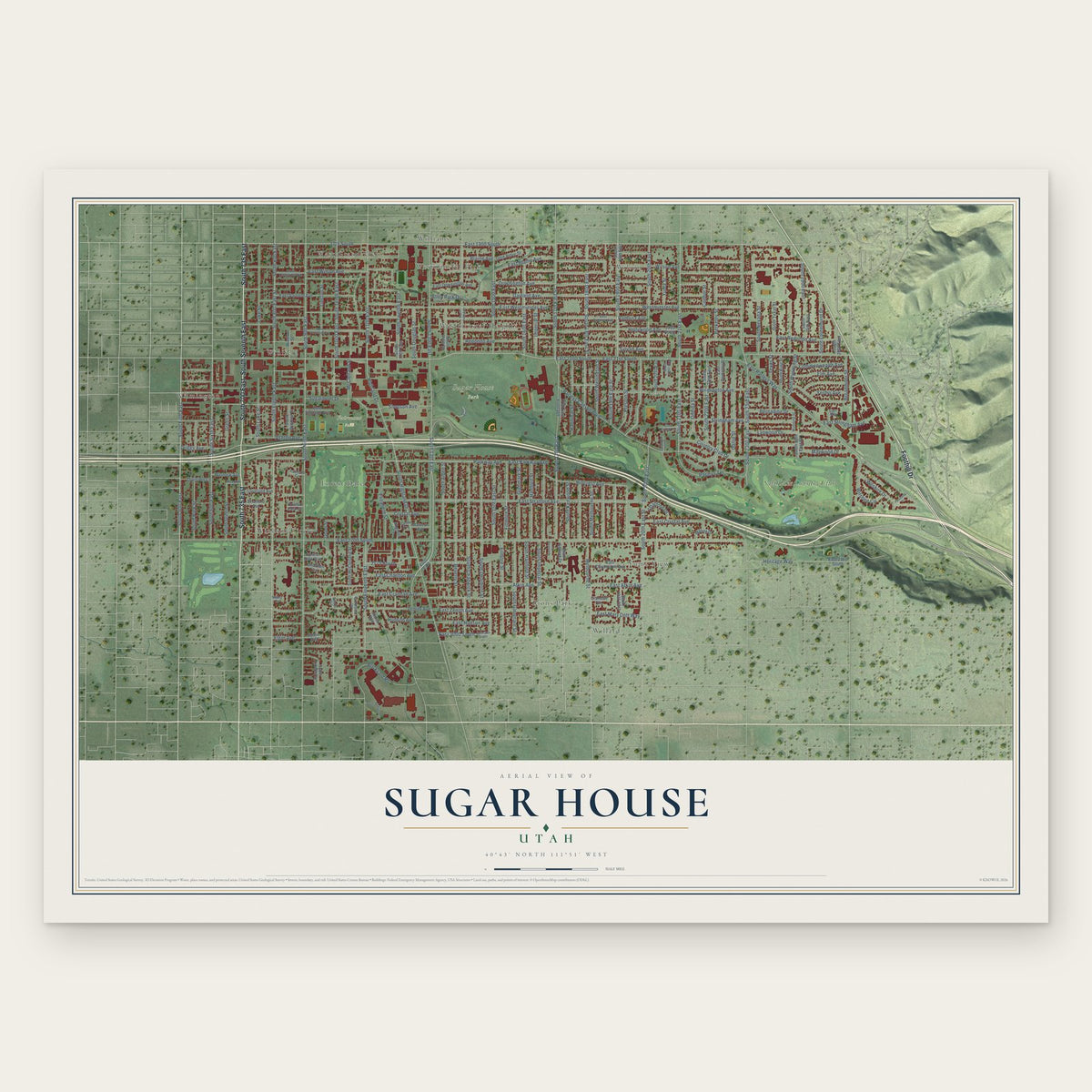 Sugar House, Utah map print, the full design