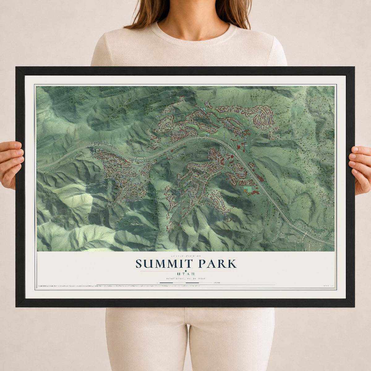 Map of Summit Park, Utah, 18 x 24 inch print in a black wood frame