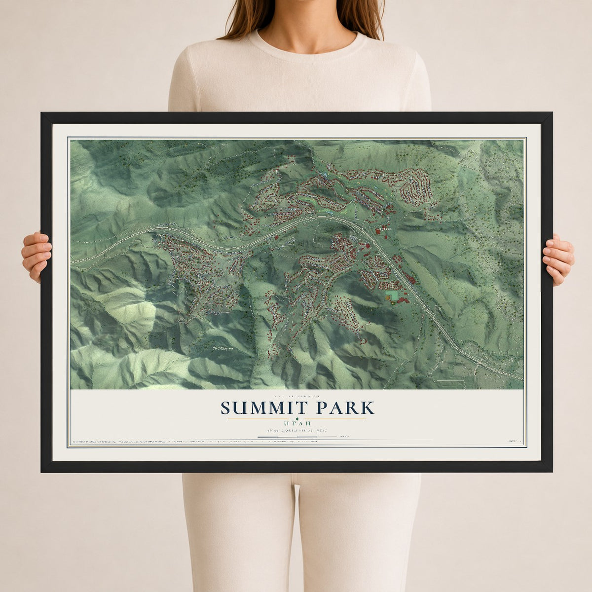 Map of Summit Park, Utah, 24 x 36 inch print in a black wood frame
