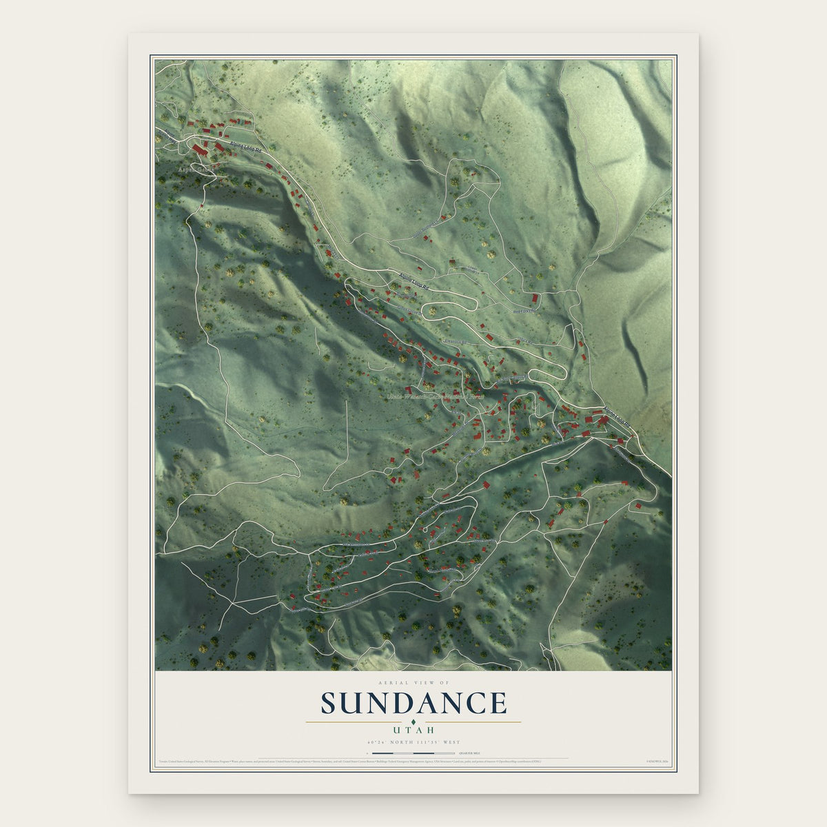 Sundance, Utah map print, the full design