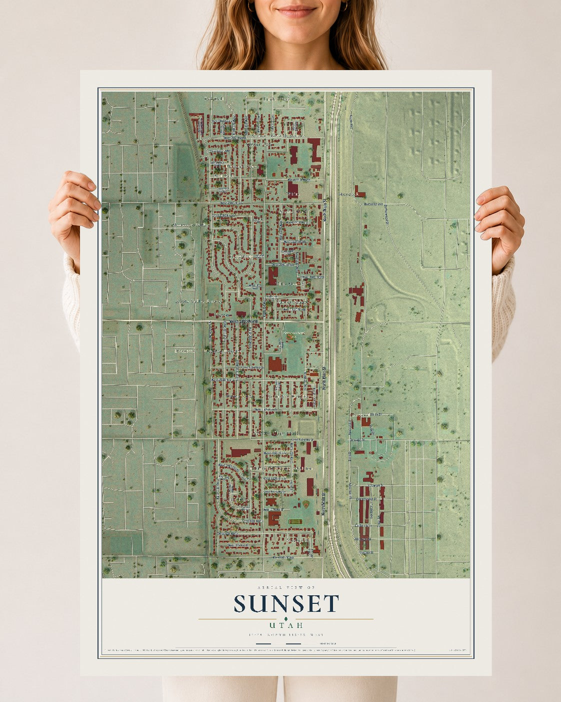 Map of Sunset, Utah, 24 x 36 inch unframed archival matte print