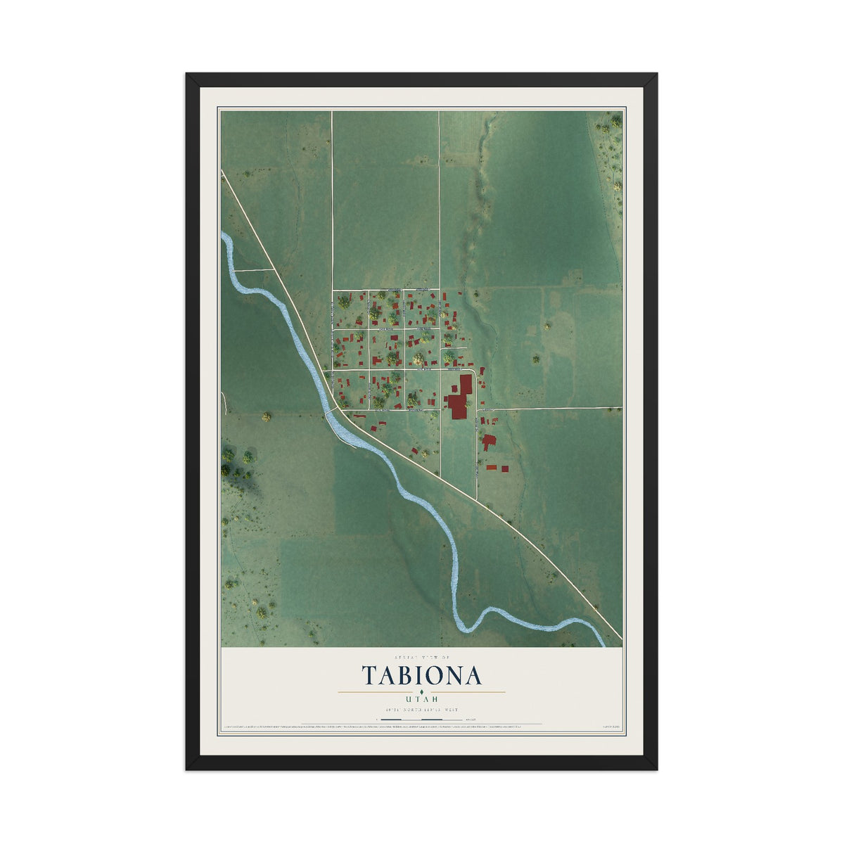 Map of Tabiona, Utah, 12 x 18 inch print in a black wood frame