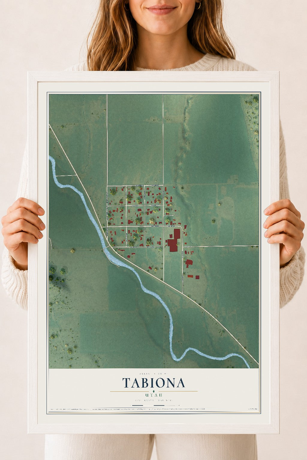Map of Tabiona, Utah, 18 x 24 inch print in a white wood frame