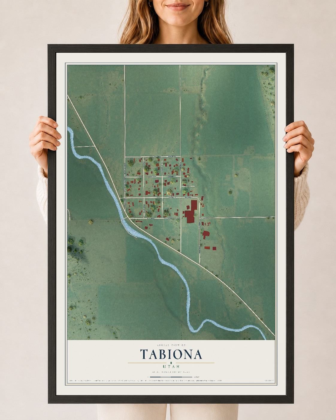 Map of Tabiona, Utah, 24 x 36 inch print in a black wood frame