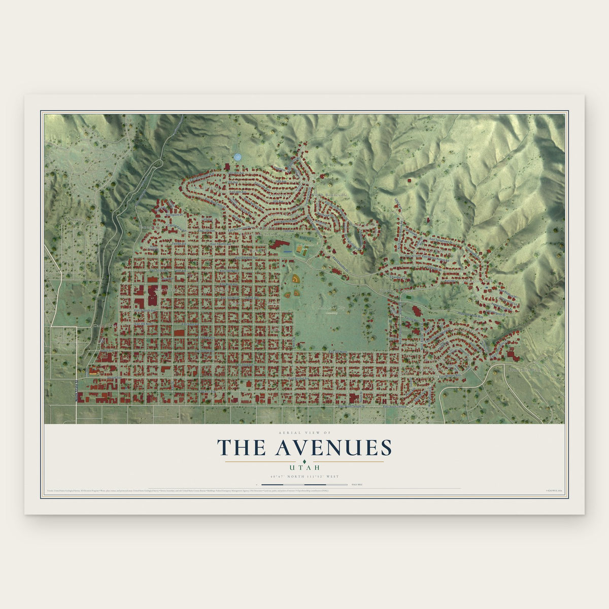 The Avenues, Utah map print, the full design