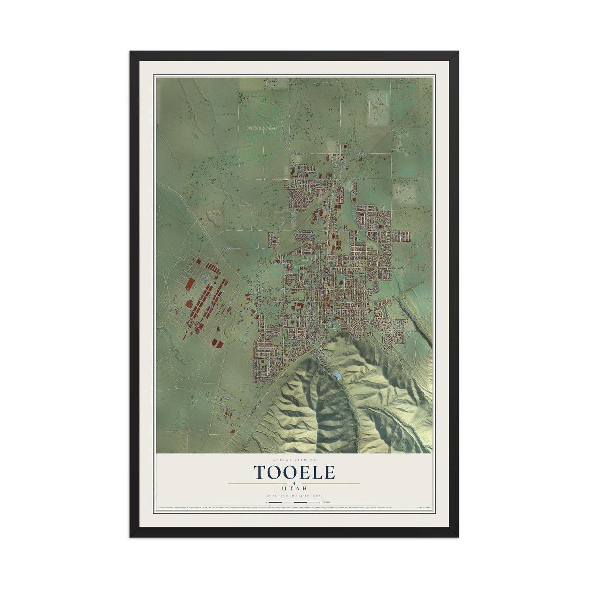 Map of Tooele, Utah, 12 x 18 inch print in a black wood frame