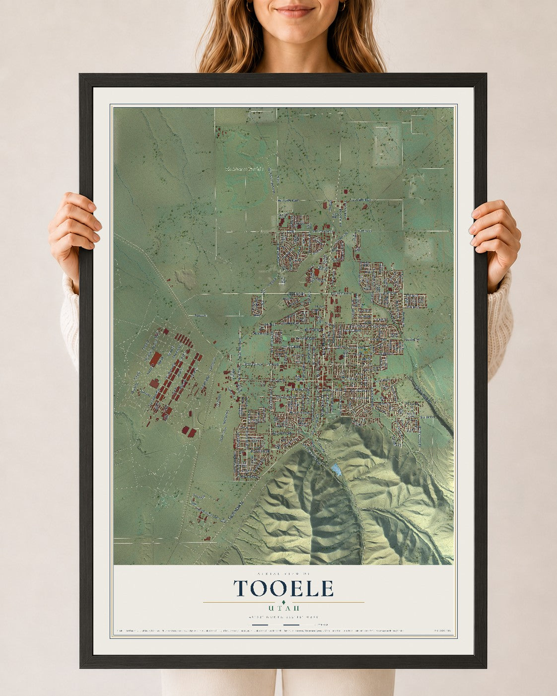Map of Tooele, Utah, 24 x 36 inch print in a black wood frame