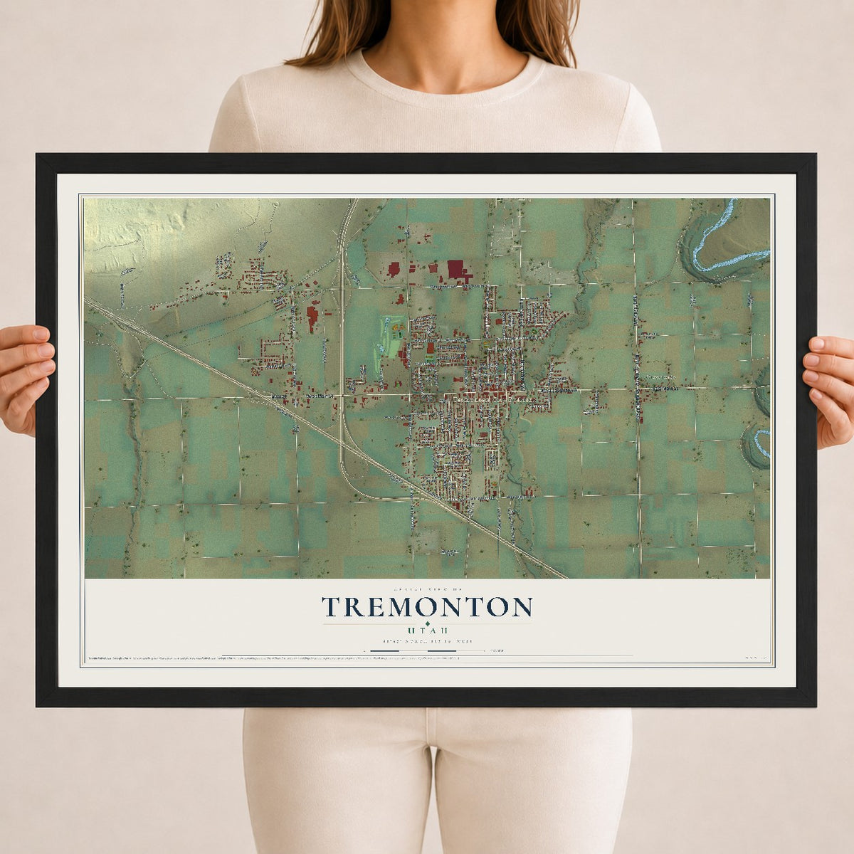 Map of Tremonton, Utah, 18 x 24 inch print in a black wood frame