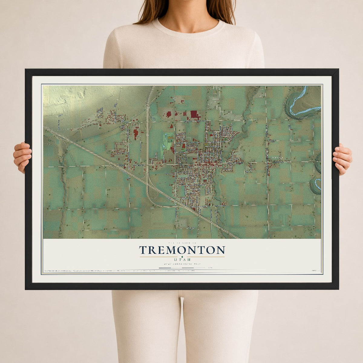 Map of Tremonton, Utah, 24 x 36 inch print in a black wood frame
