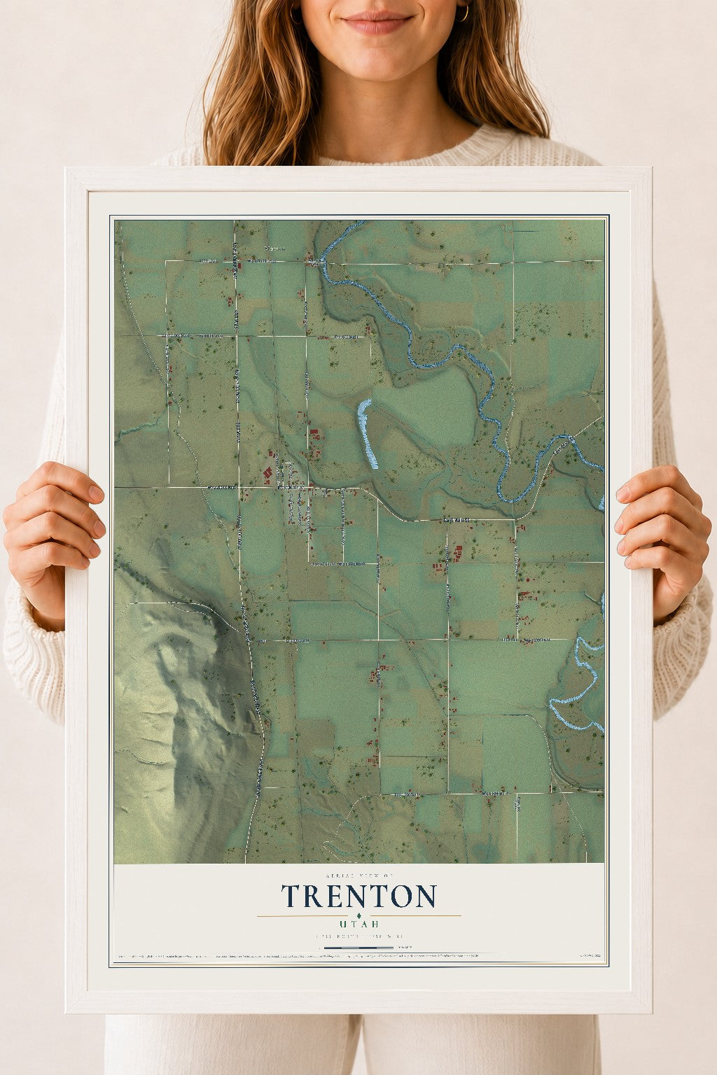 Map of Trenton, Utah, 18 x 24 inch print in a white wood frame
