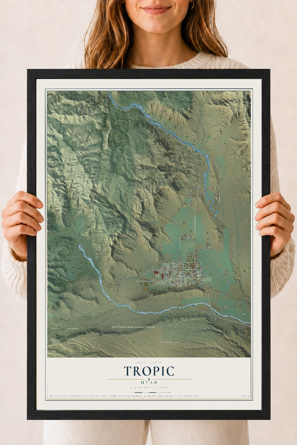 Map of Tropic, Utah, 18 x 24 inch print in a black wood frame