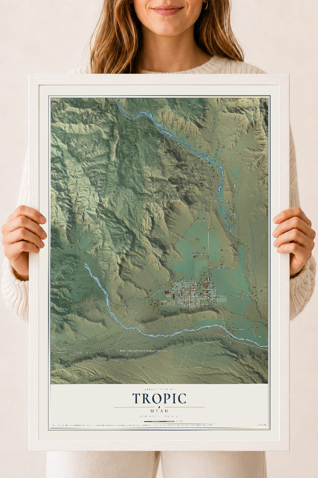Map of Tropic, Utah, 18 x 24 inch print in a white wood frame
