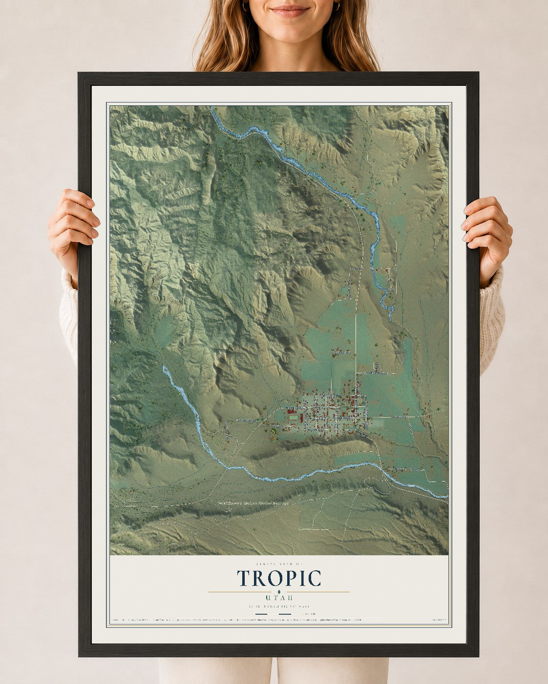 Map of Tropic, Utah, 24 x 36 inch print in a black wood frame