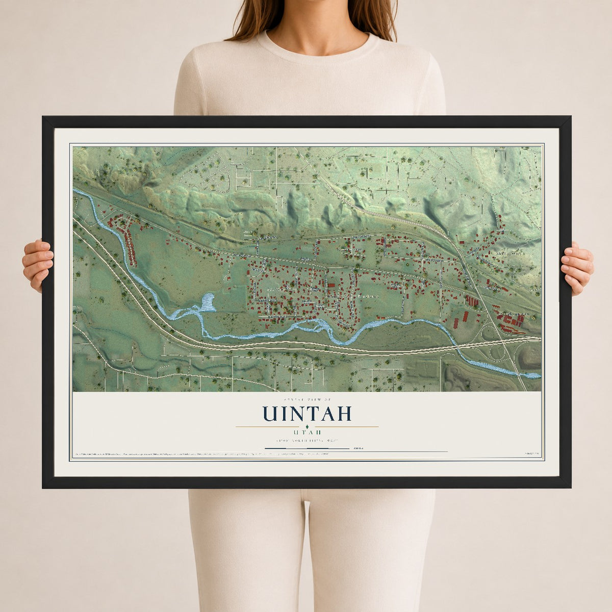Map of Uintah, Utah, 24 x 36 inch print in a black wood frame