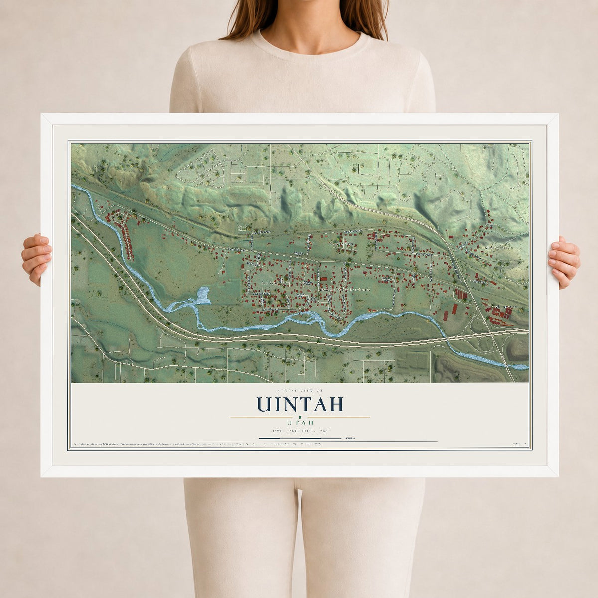 Map of Uintah, Utah, 24 x 36 inch print in a white wood frame