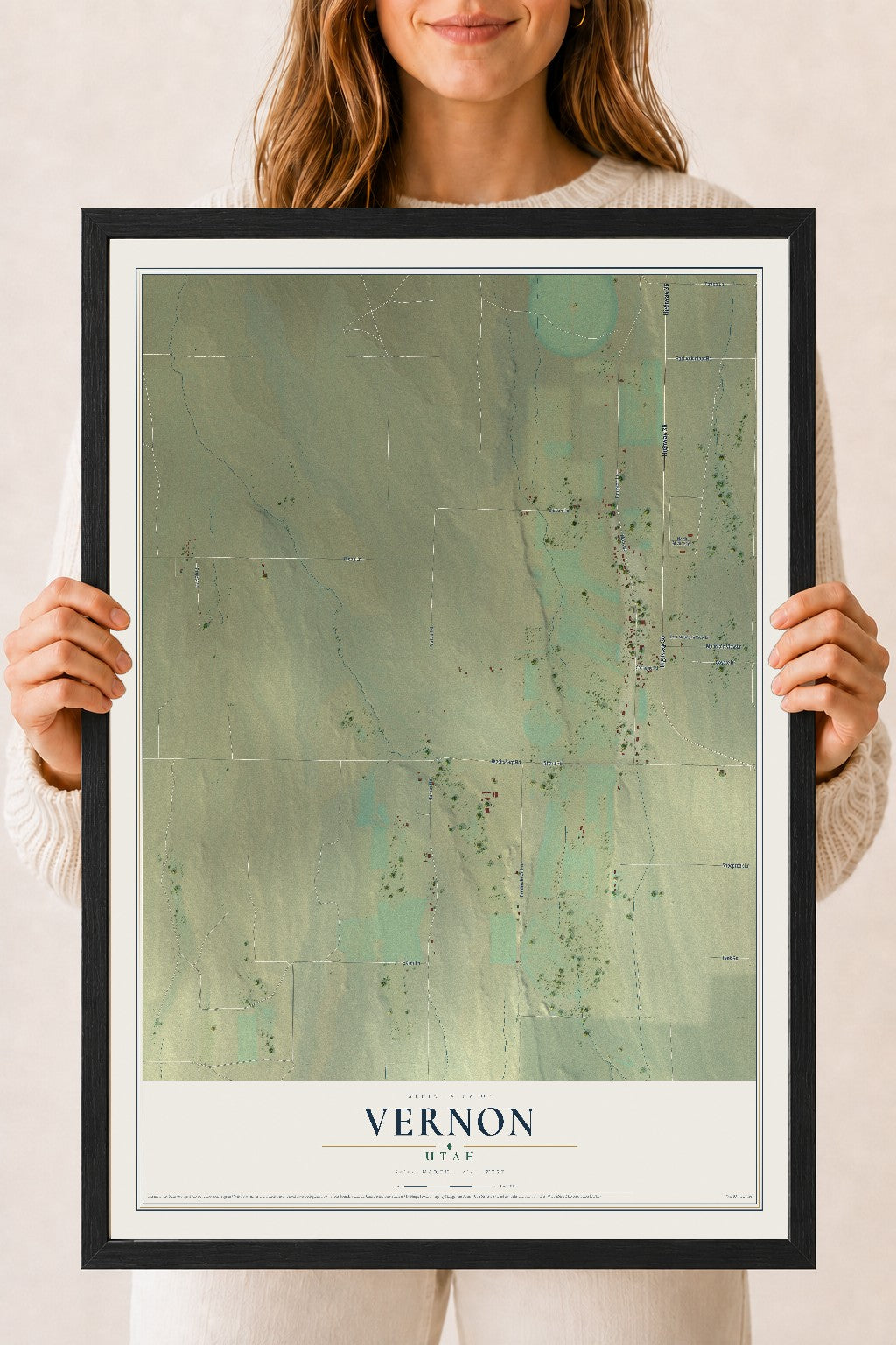 Map of Vernon, Utah, 18 x 24 inch print in a black wood frame