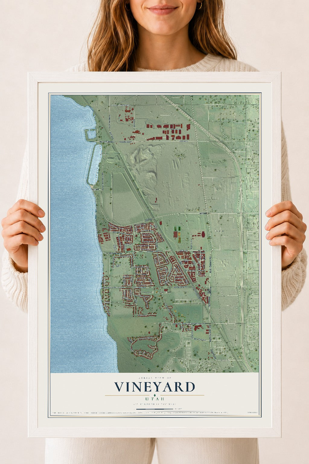 Map of Vineyard, Utah, 18 x 24 inch print in a white wood frame