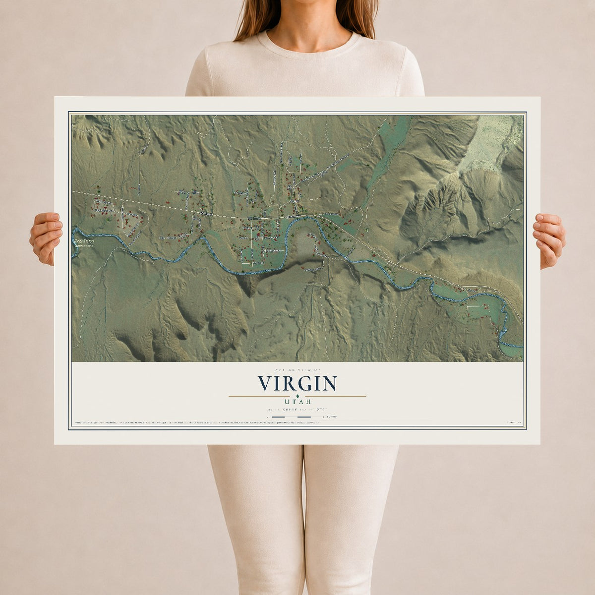 Map of Virgin, Utah, 24 x 36 inch unframed archival matte print