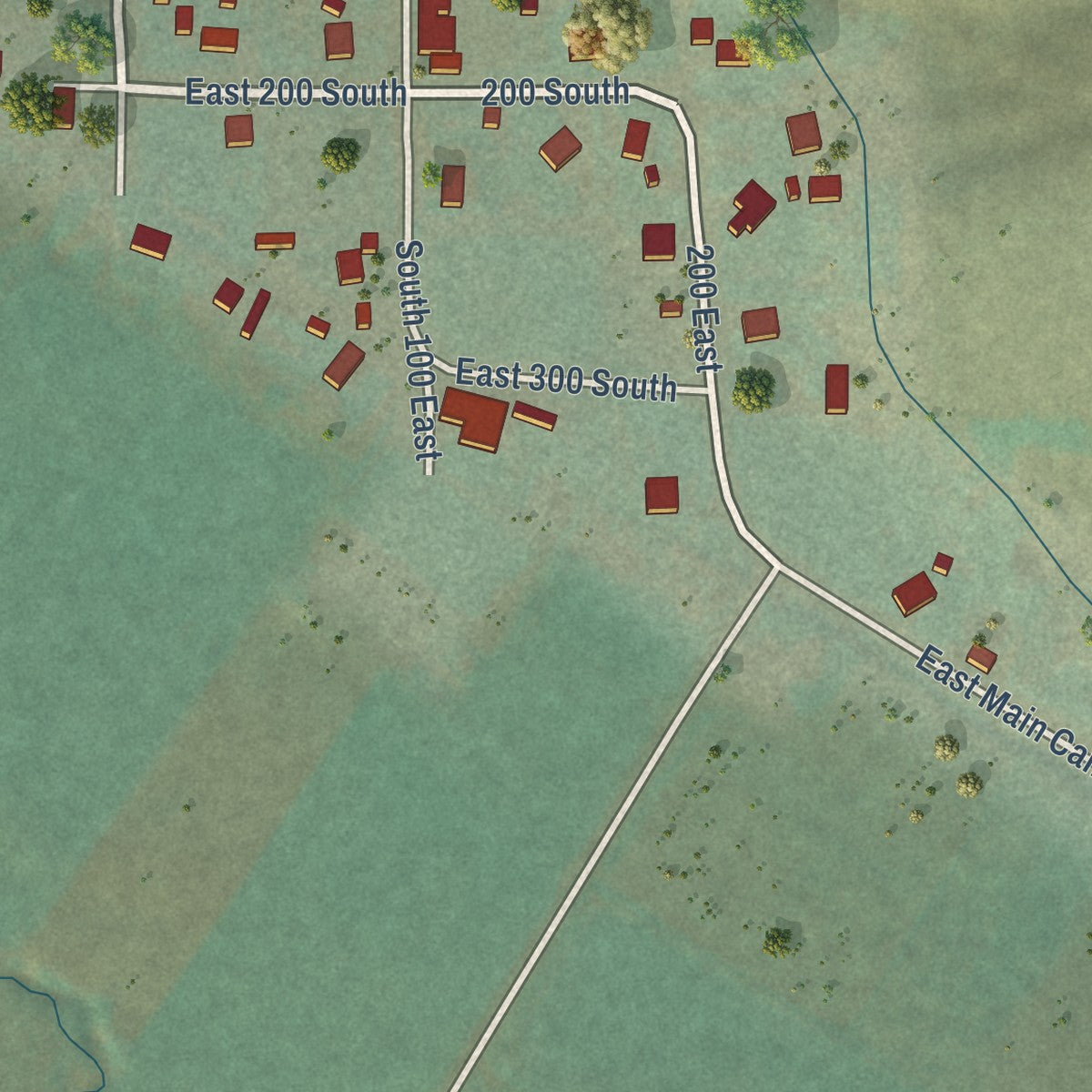 Second close-up of the map of Wallsburg, Utah print showing more streets and buildings