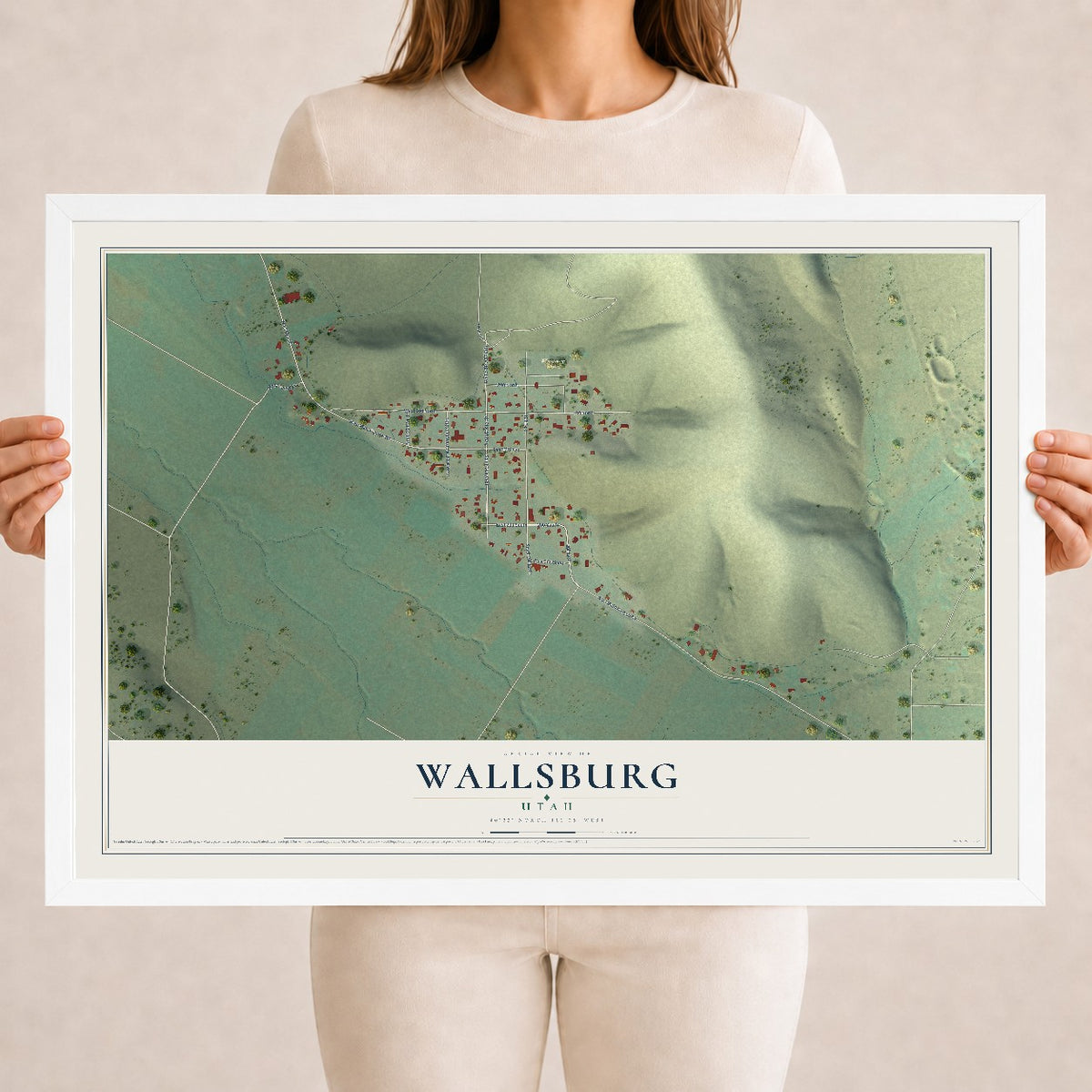Map of Wallsburg, Utah, 18 x 24 inch print in a white wood frame