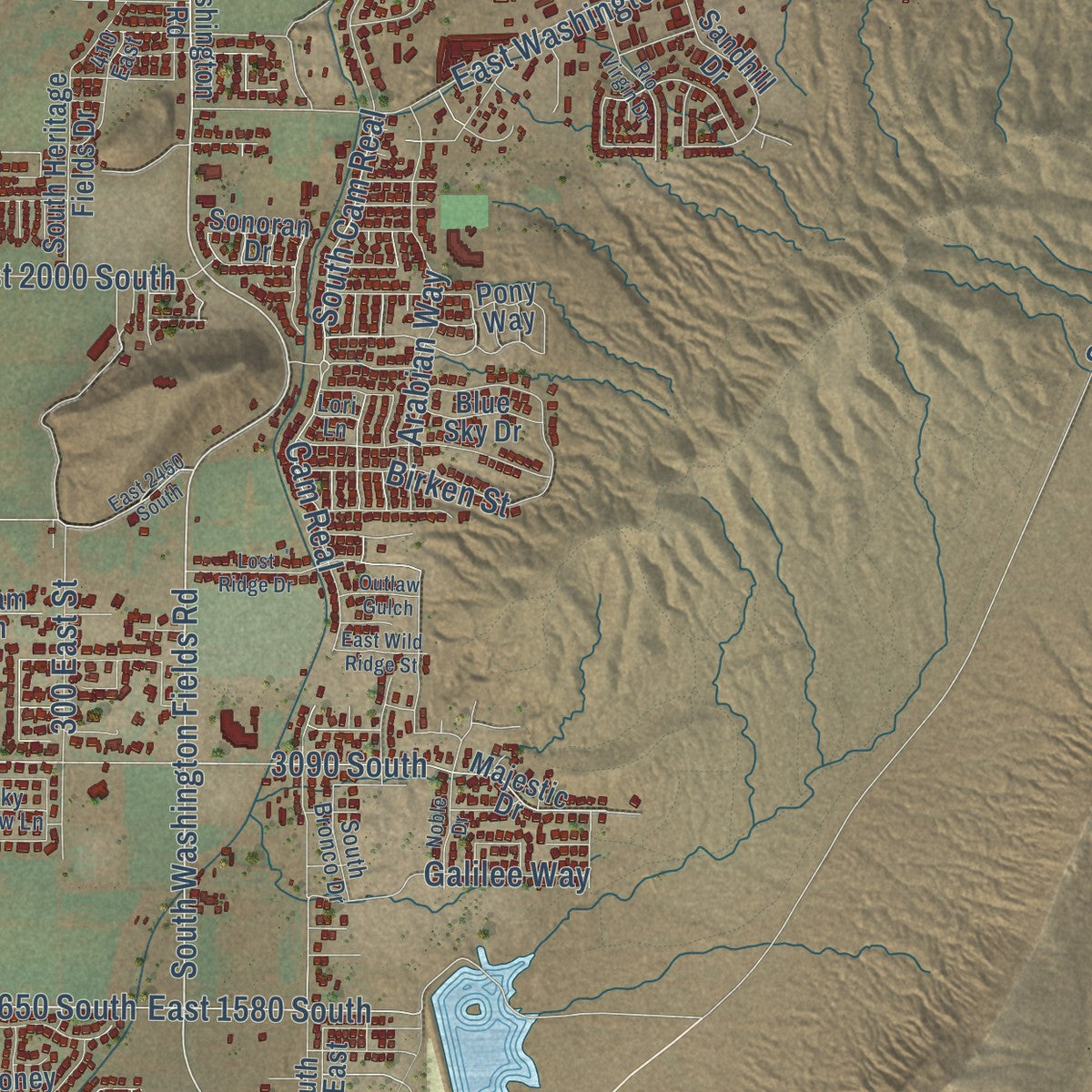 Second close-up of the map of Washington, Utah print showing more streets and buildings