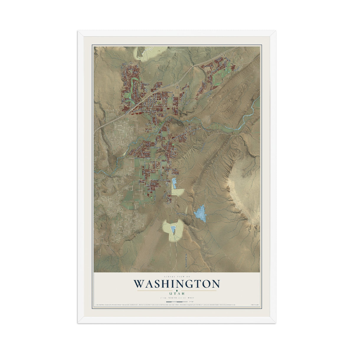 Map of Washington, Utah, 12 x 18 inch print in a white wood frame