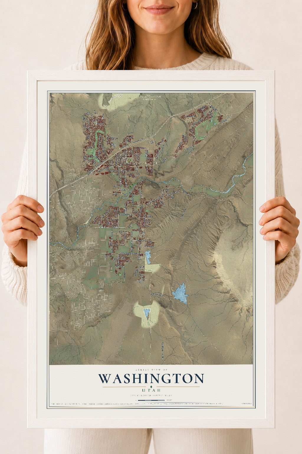 Map of Washington, Utah, 18 x 24 inch print in a white wood frame
