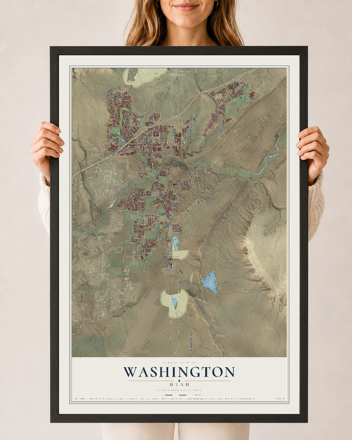 Map of Washington, Utah, 24 x 36 inch print in a black wood frame