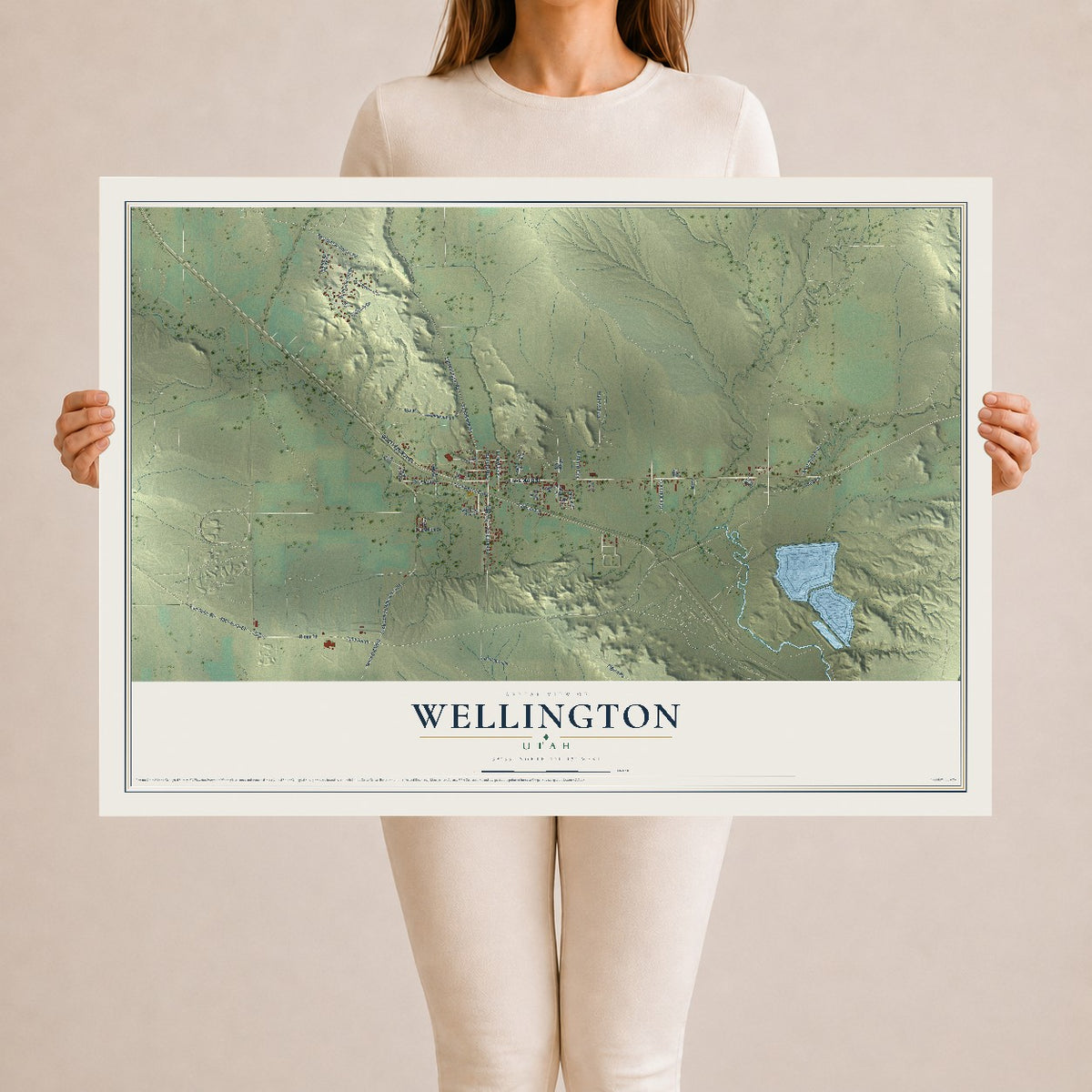 Map of Wellington, Utah, 24 x 36 inch unframed archival matte print