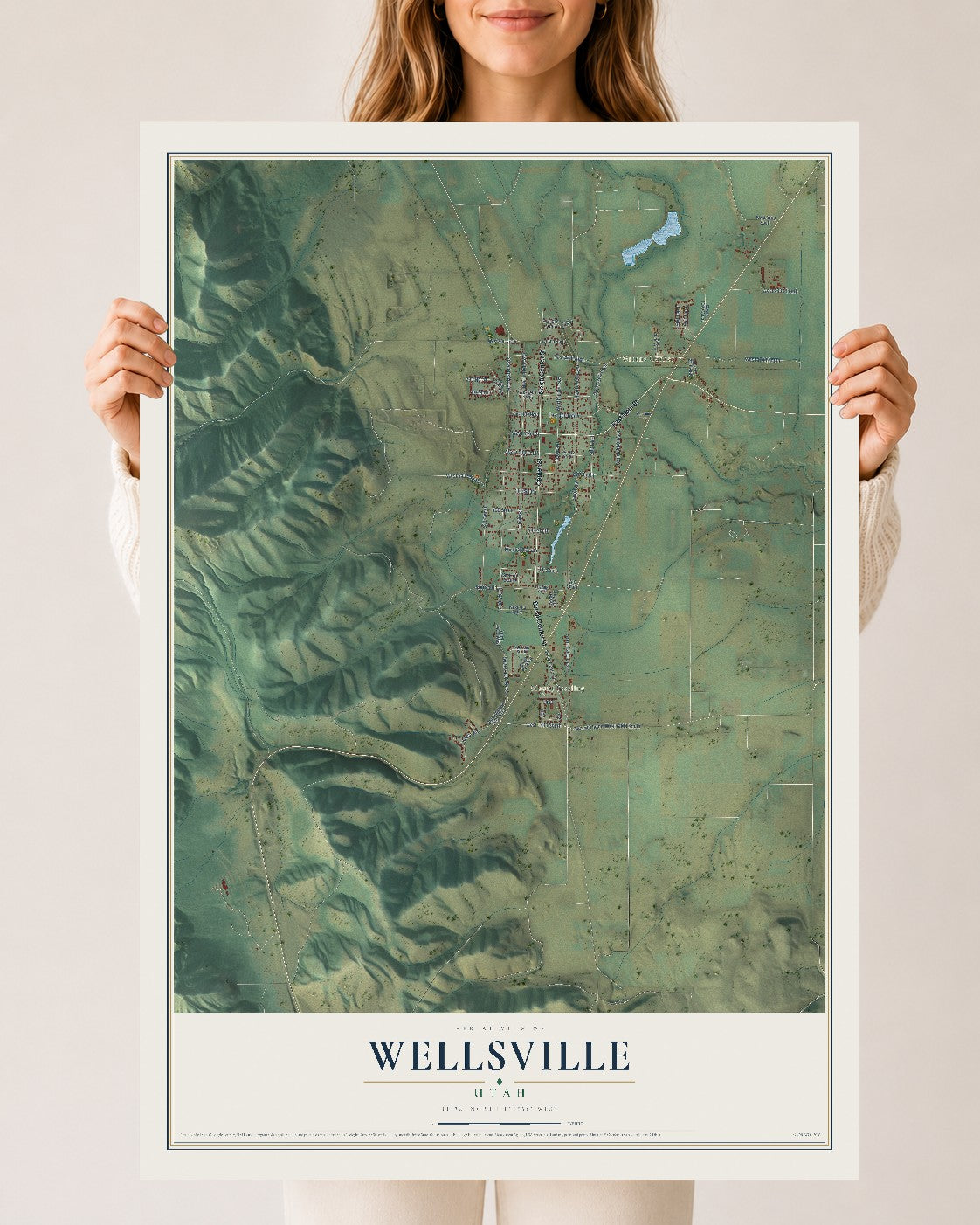 Map of Wellsville, Utah, 24 x 36 inch unframed archival matte print