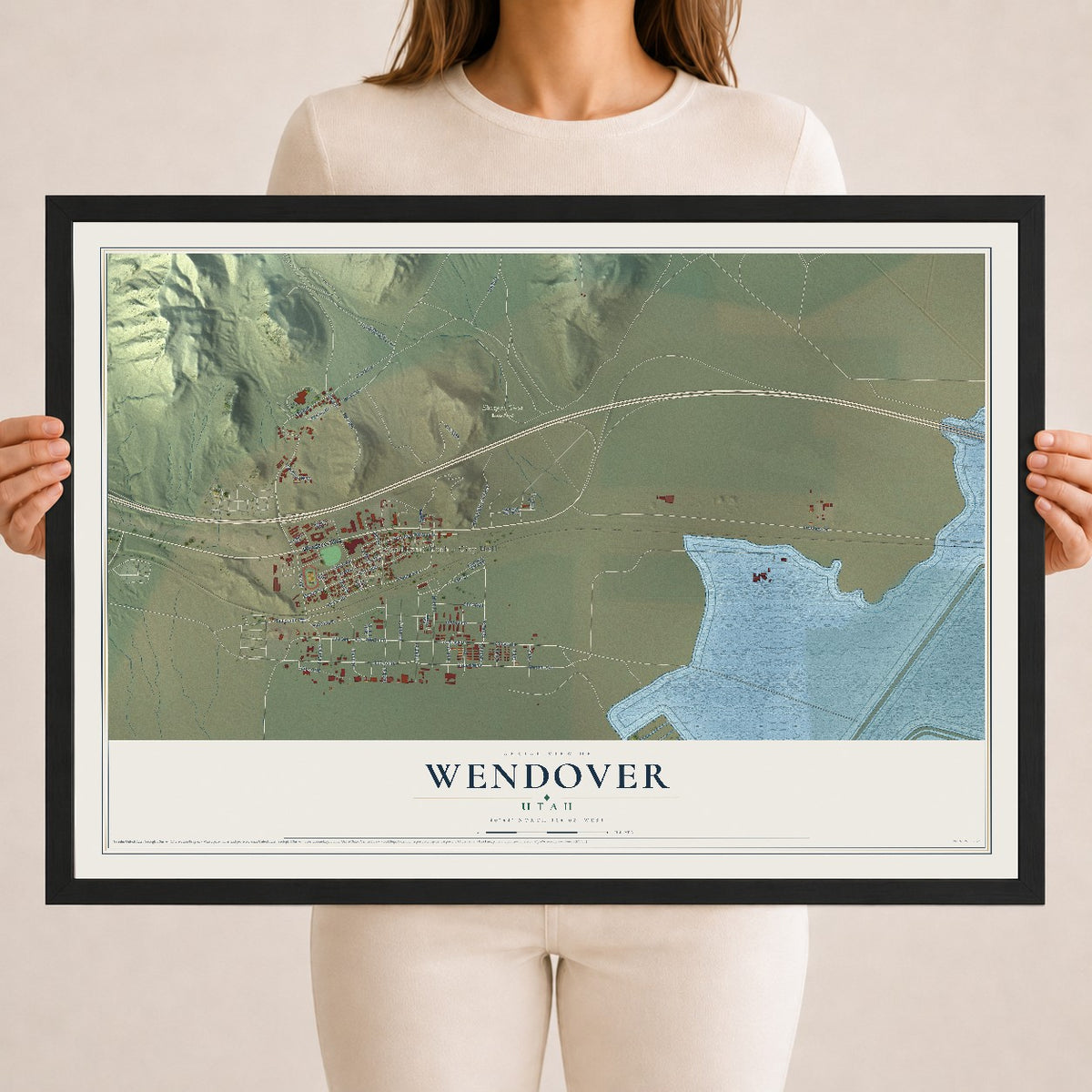 Map of Wendover, Utah, 18 x 24 inch print in a black wood frame