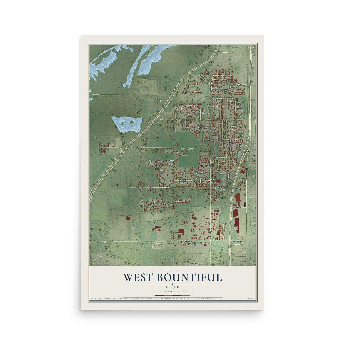 Map of West Bountiful, Utah, 12 x 18 inch unframed archival matte print