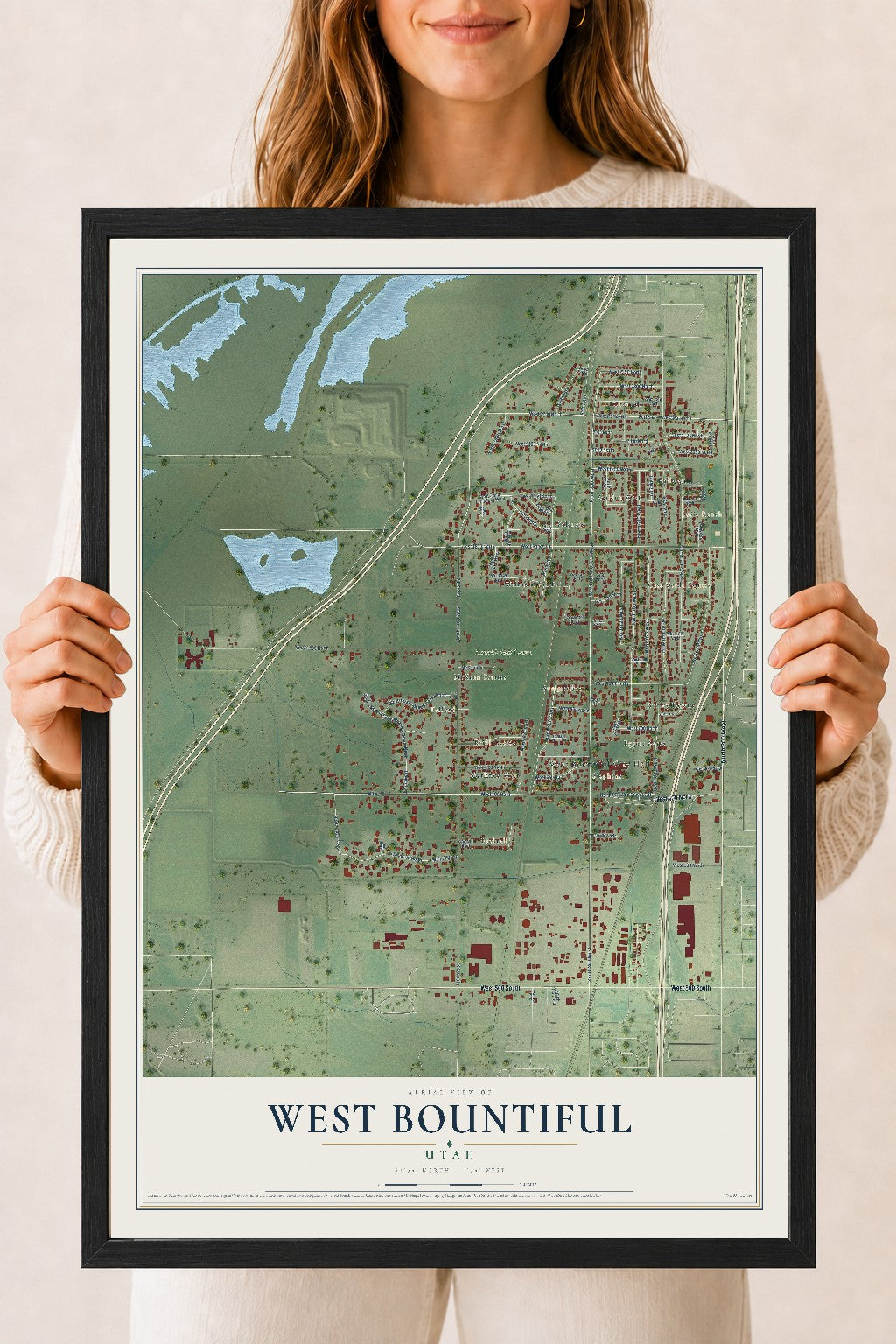 Map of West Bountiful, Utah, 18 x 24 inch print in a black wood frame