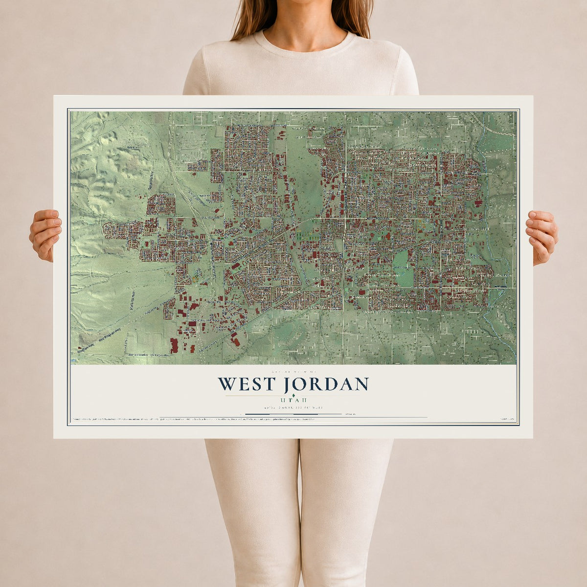 Map of West Jordan, Utah, 24 x 36 inch unframed archival matte print