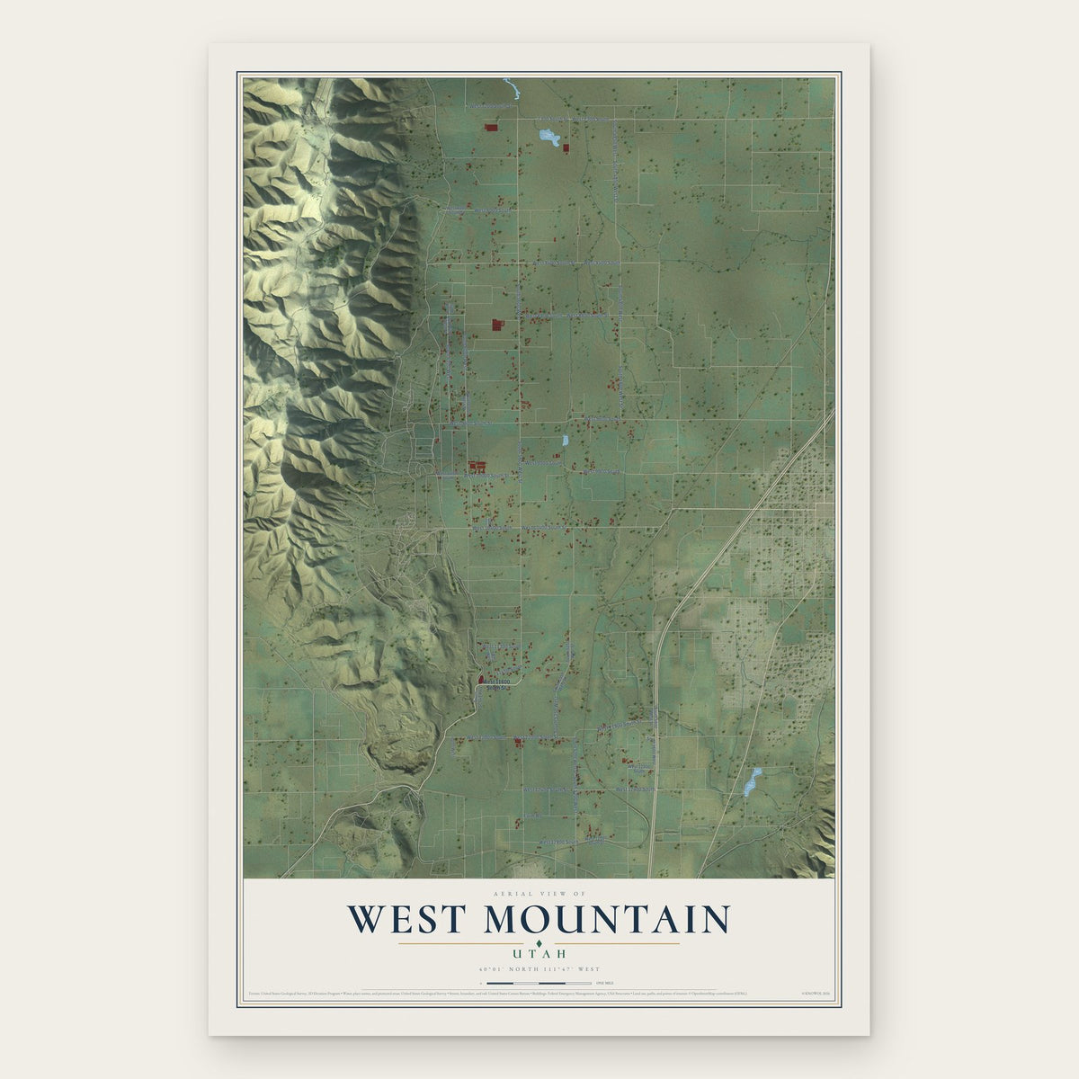 West Mountain, Utah map print, the full design