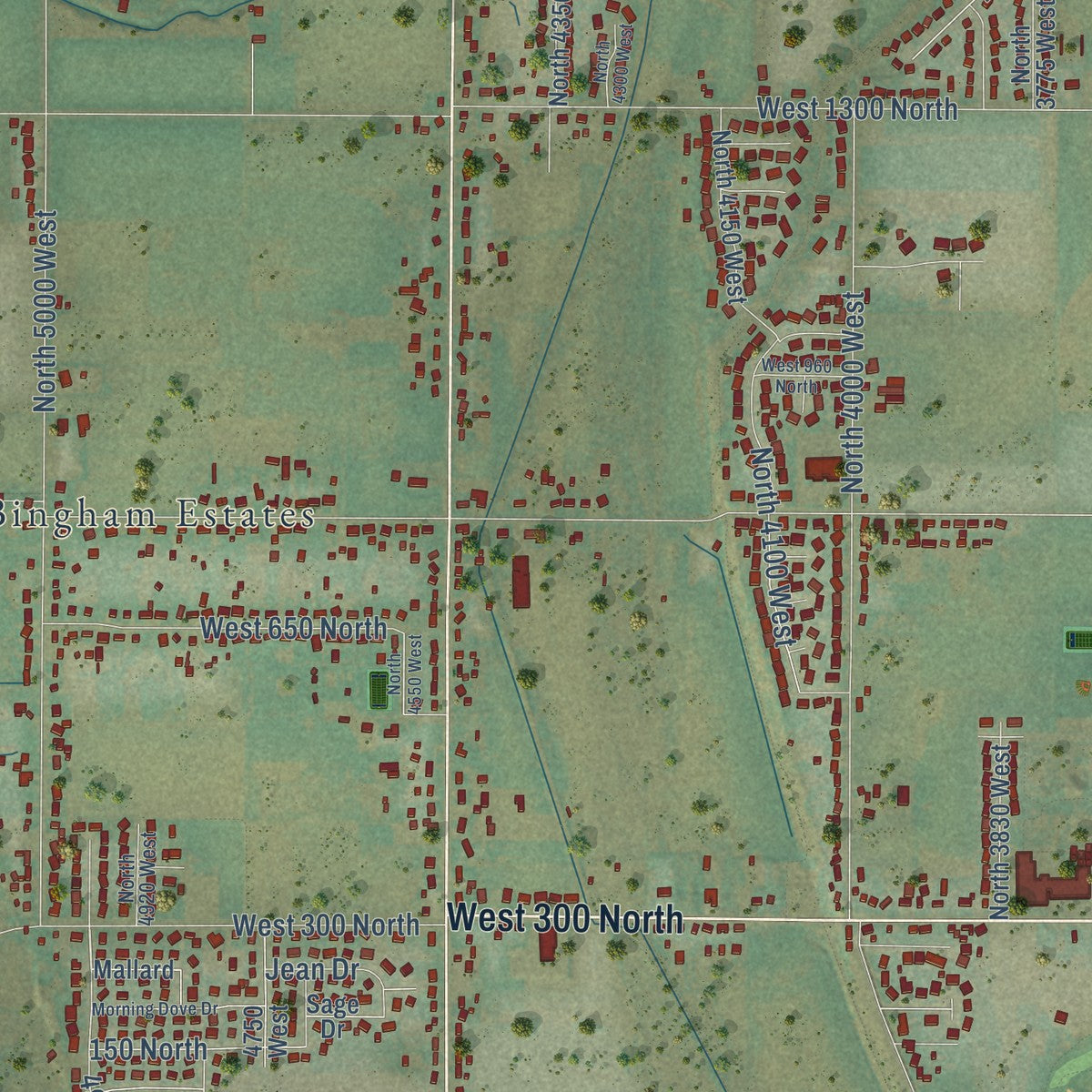 Second close-up of the map of West Point, Utah print showing more streets and buildings