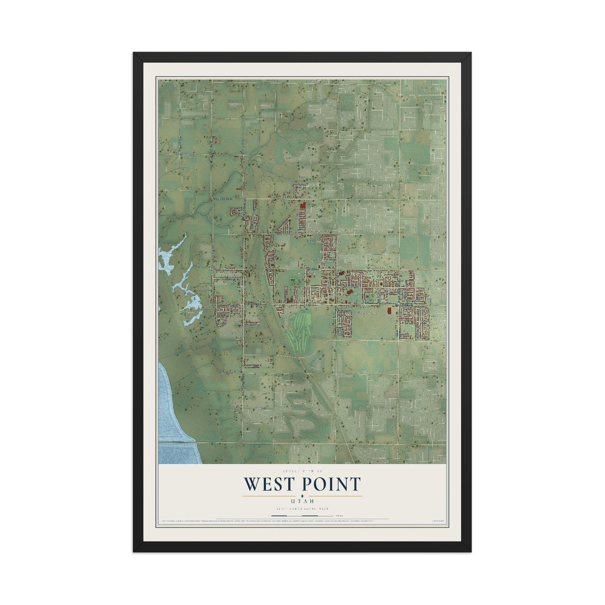 Map of West Point, Utah, 12 x 18 inch print in a black wood frame