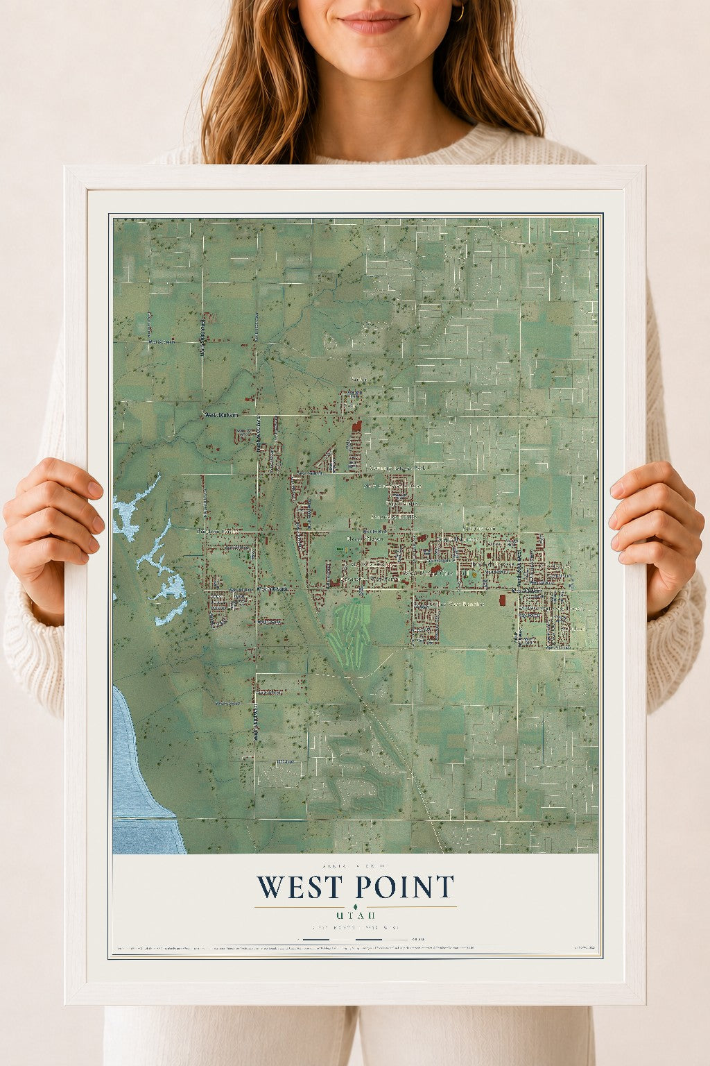 Map of West Point, Utah, 18 x 24 inch print in a white wood frame