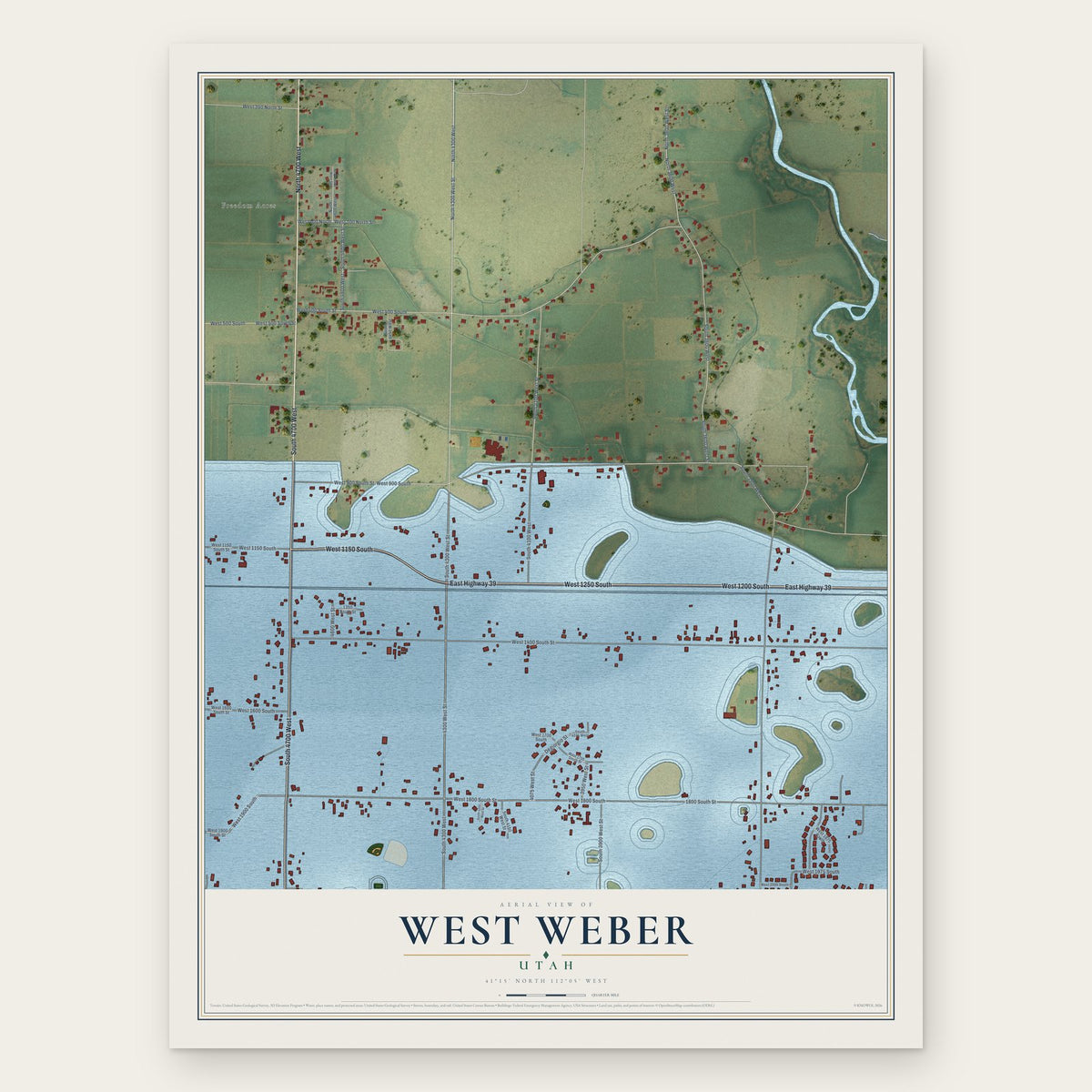 West Weber, Utah map print, the full design