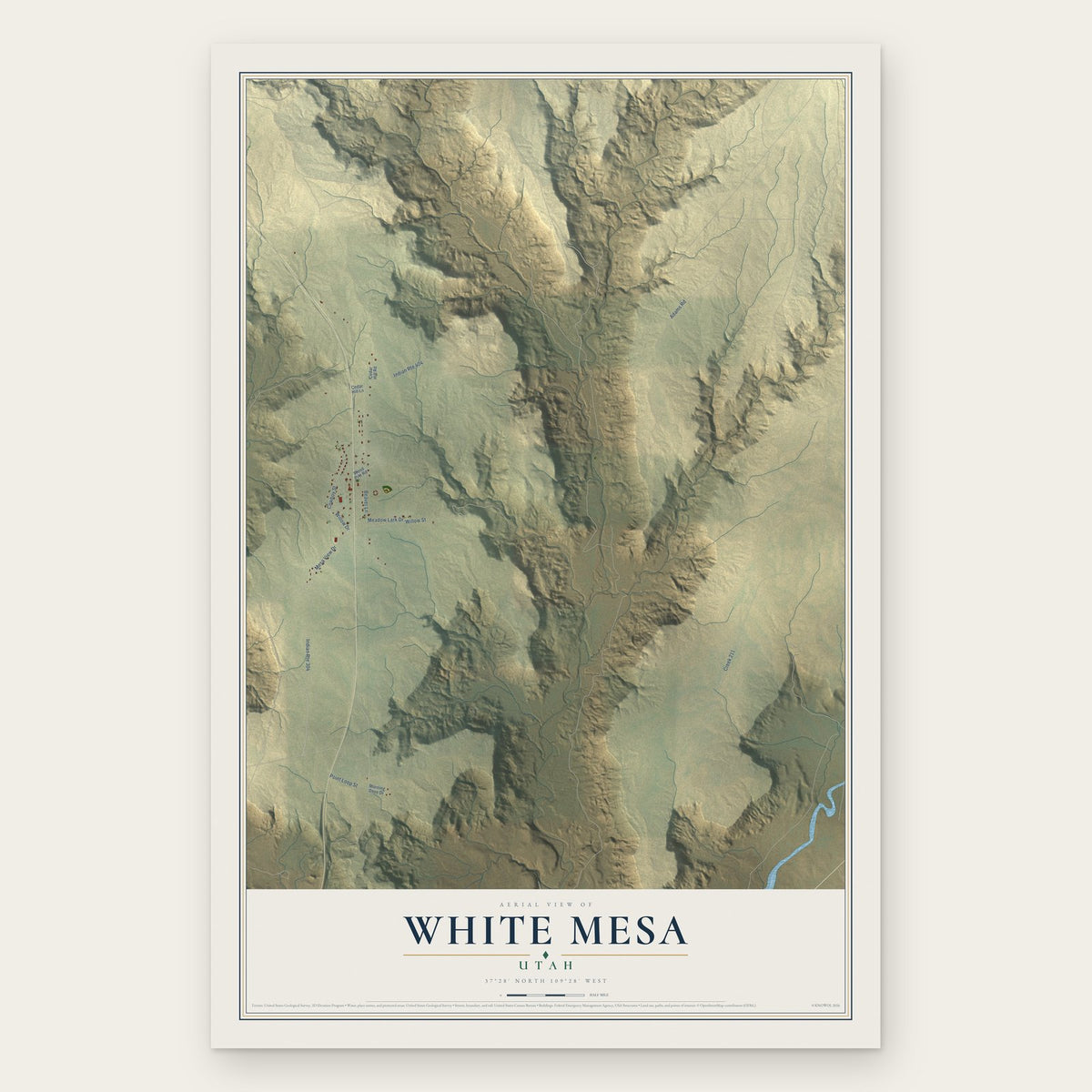White Mesa, Utah map print, the full design