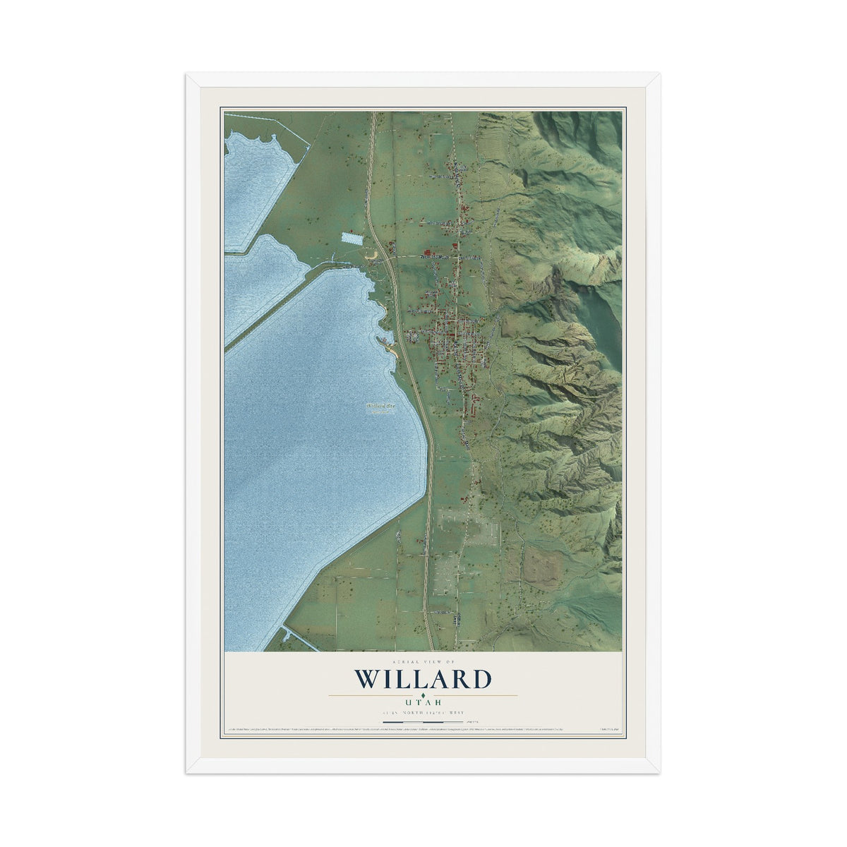 Map of Willard, Utah, 12 x 18 inch print in a white wood frame