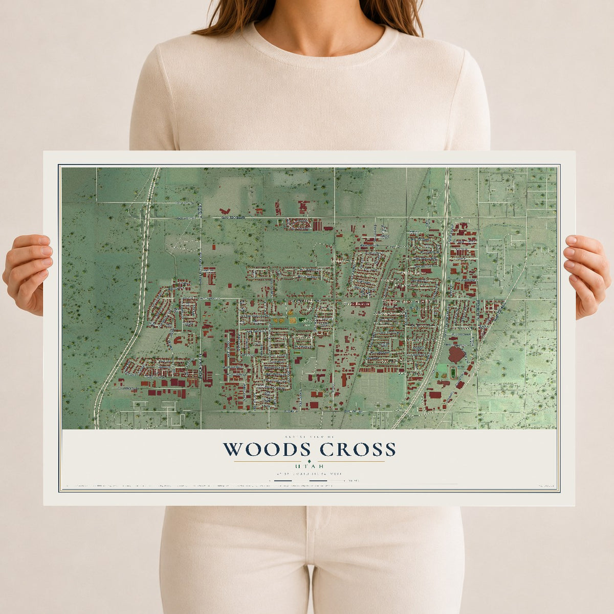 Map of Woods Cross, Utah, 12 x 18 inch unframed archival matte print