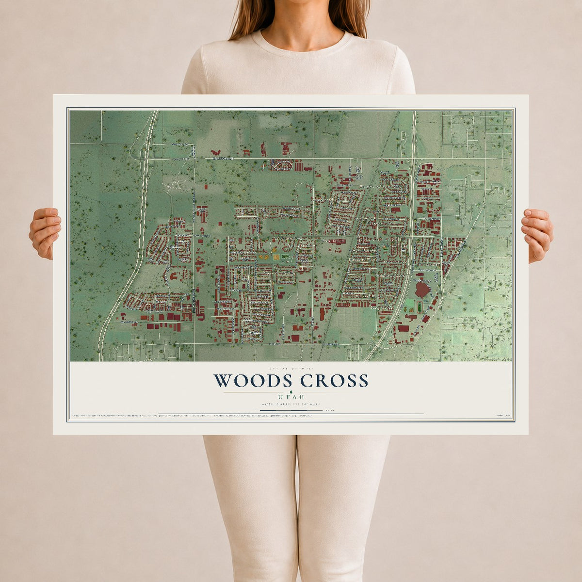 Map of Woods Cross, Utah, 24 x 36 inch unframed archival matte print