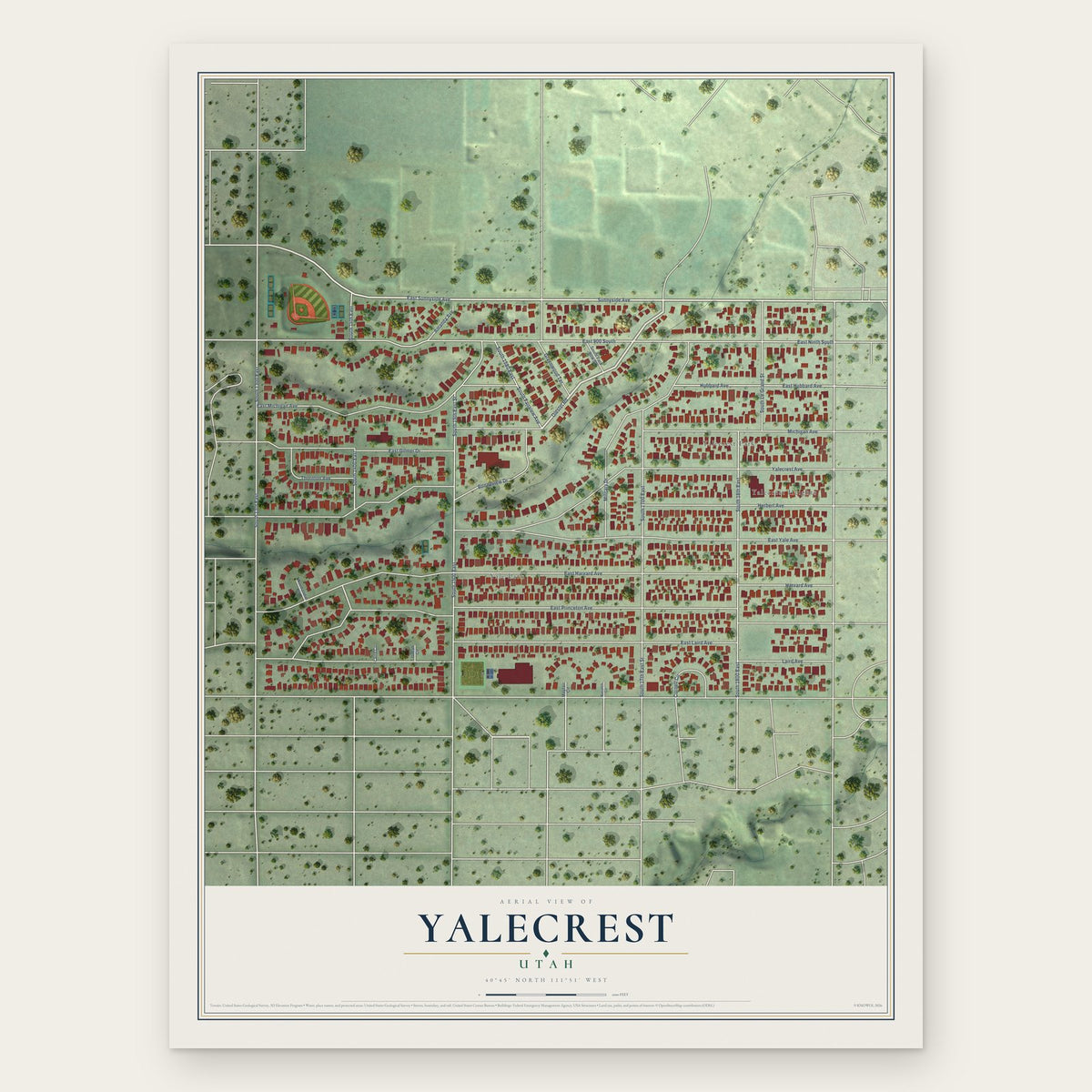 Yalecrest, Utah map print, the full design